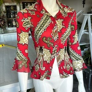 Violet & Claire Women's Long Sleeve Collared Top Blouse Button up paisley type